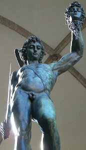 Cellini's Perseus: low front view, sidelit