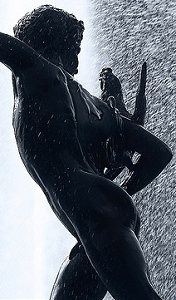 Falguire's Cockfight - weathered copy in a park, backlit against fountain, detail, by Pierre Beteille on Flickr